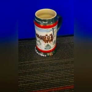 Budweiser Holiday Stein Mug - Red and Green vintage 1991
